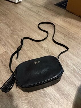 kate spade Black Pebbled Leather Tassel Crossbody
